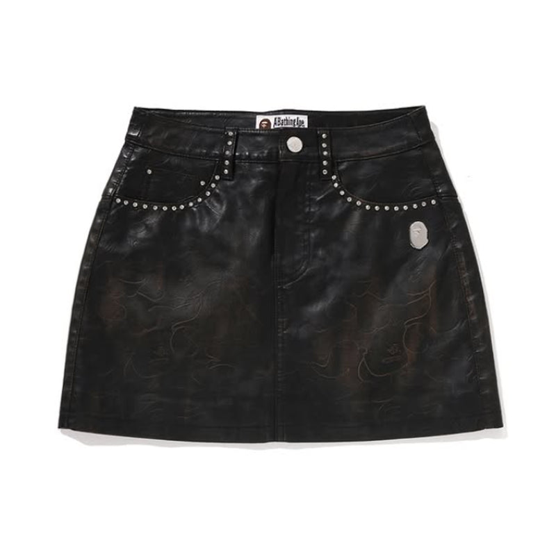 A BATHING APE Ladies' CAMO EMBOSSED WASHED RHINESTONE SKIRT