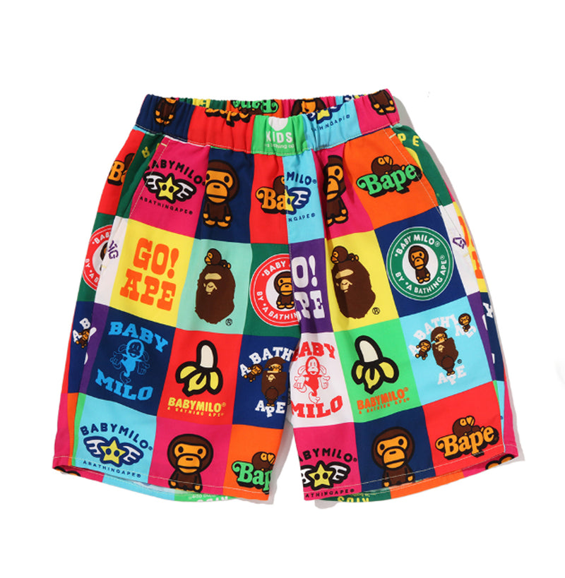 A BATHING APE BAPE KIDS BABY MILO PATCHWORK SHORTS
