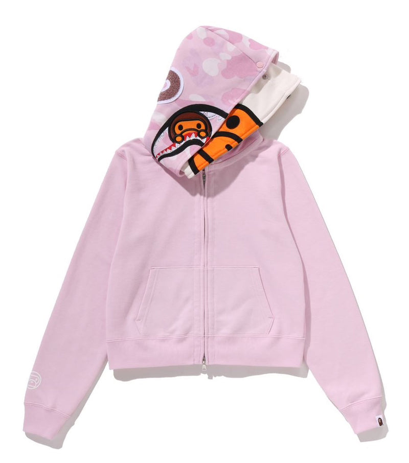 A BATHING APE Ladies' MILO SHARK CROPPED FULL ZIP DOUBLE HOODIE