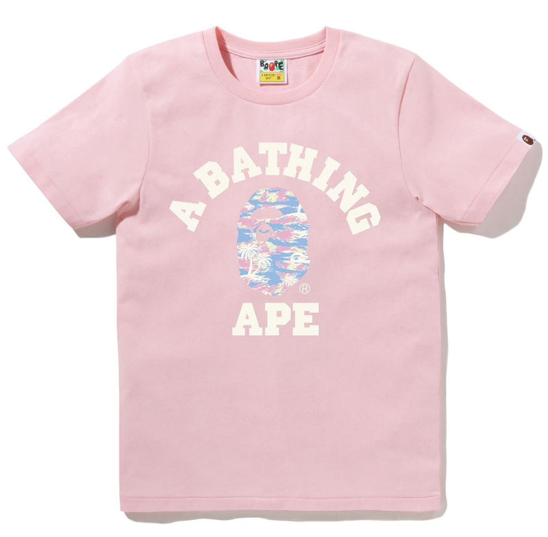 A BATHING APE Ladies' PALM TREE CAMO COLLEGE TEE