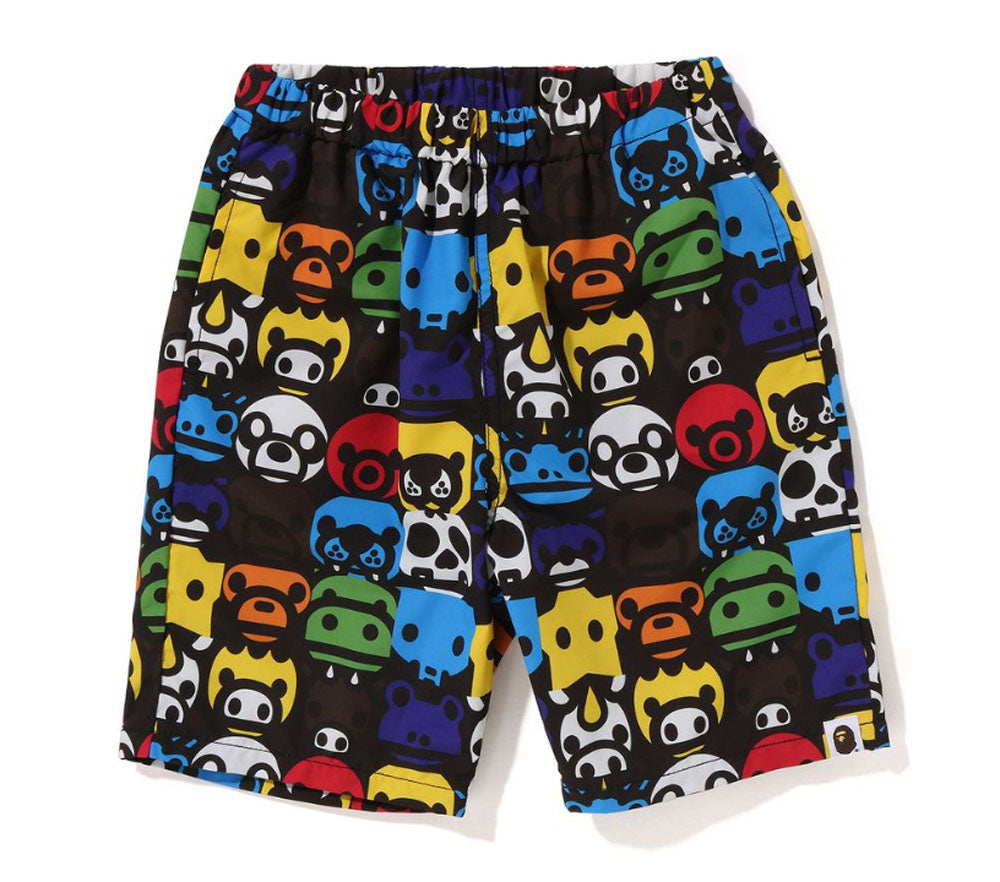 A BATHING APE BAPE KIDS MILO SAFARI BLOCK BEACH SHORTS