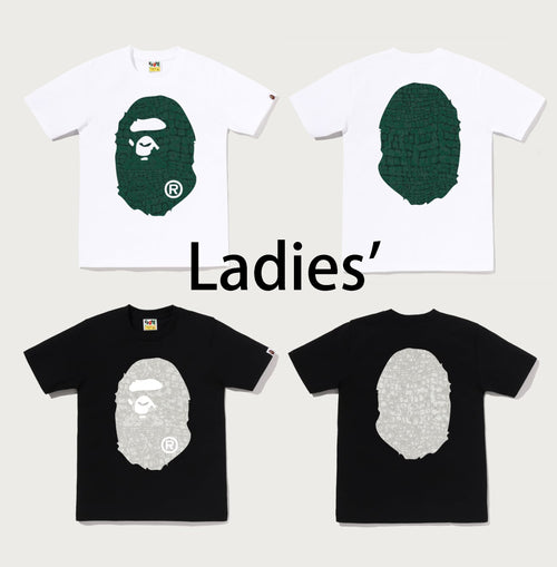 A BATHING APE Ladies' CROC PATTERN BIG APE HEAD TEE