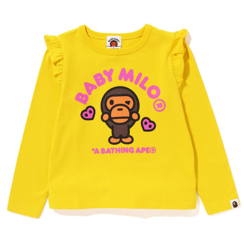 A BATHING APE BAPE KIDS BABY MILO HEART FRILL L/S TEE