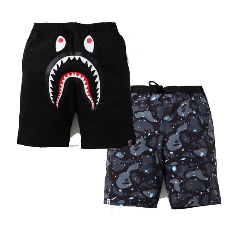 A BATHING APE SPACE CAMO SHARK REVERSIBLE SHORTS