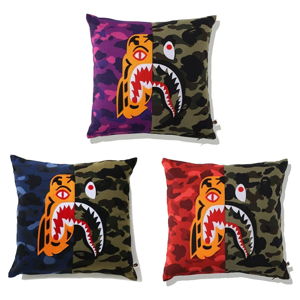 A BATHING APE MIX CAMO TIGER SHARK HALF SQUARE CUSHION
