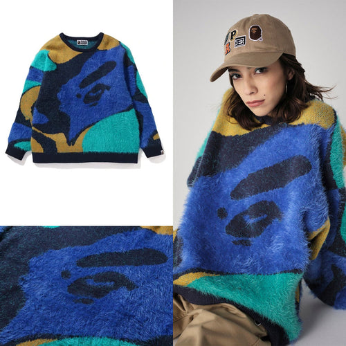 A BATHING APE Ladies' MARBLE CAMO OVERSIZED KNIT