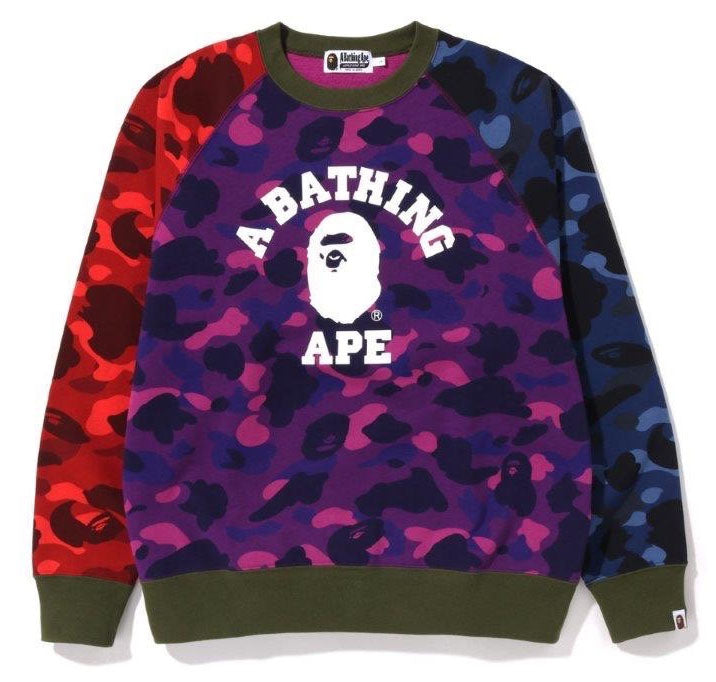 A BATHING APE CRAZY CAMO RELAXED COLLEGE CREWNECK