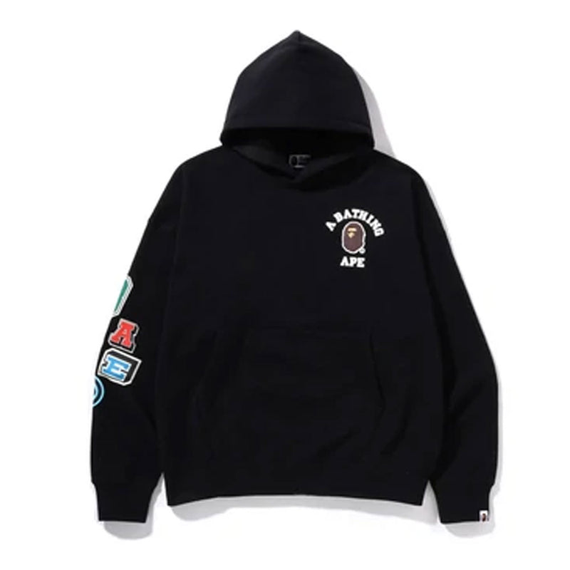 A BATHING APE MULTI FONTS LOOSE FIT PULLOVER HOODIE