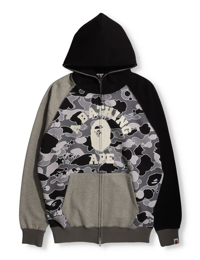 A BATHING APE Ladies' STA CAMO RAGLAN OVERSIZED ZIP HOODIE