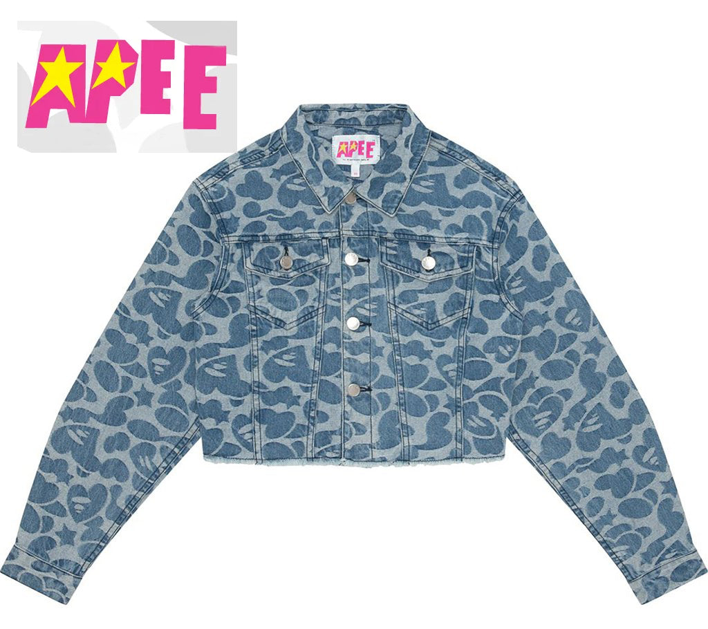 A BATHING APE Ladies' APEE PATTERN DENIM JACKET happyjagabee store