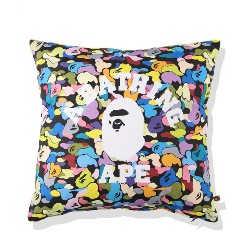A BATHING APE MULTI CAMO COLLEGE SQUARE CUSHION