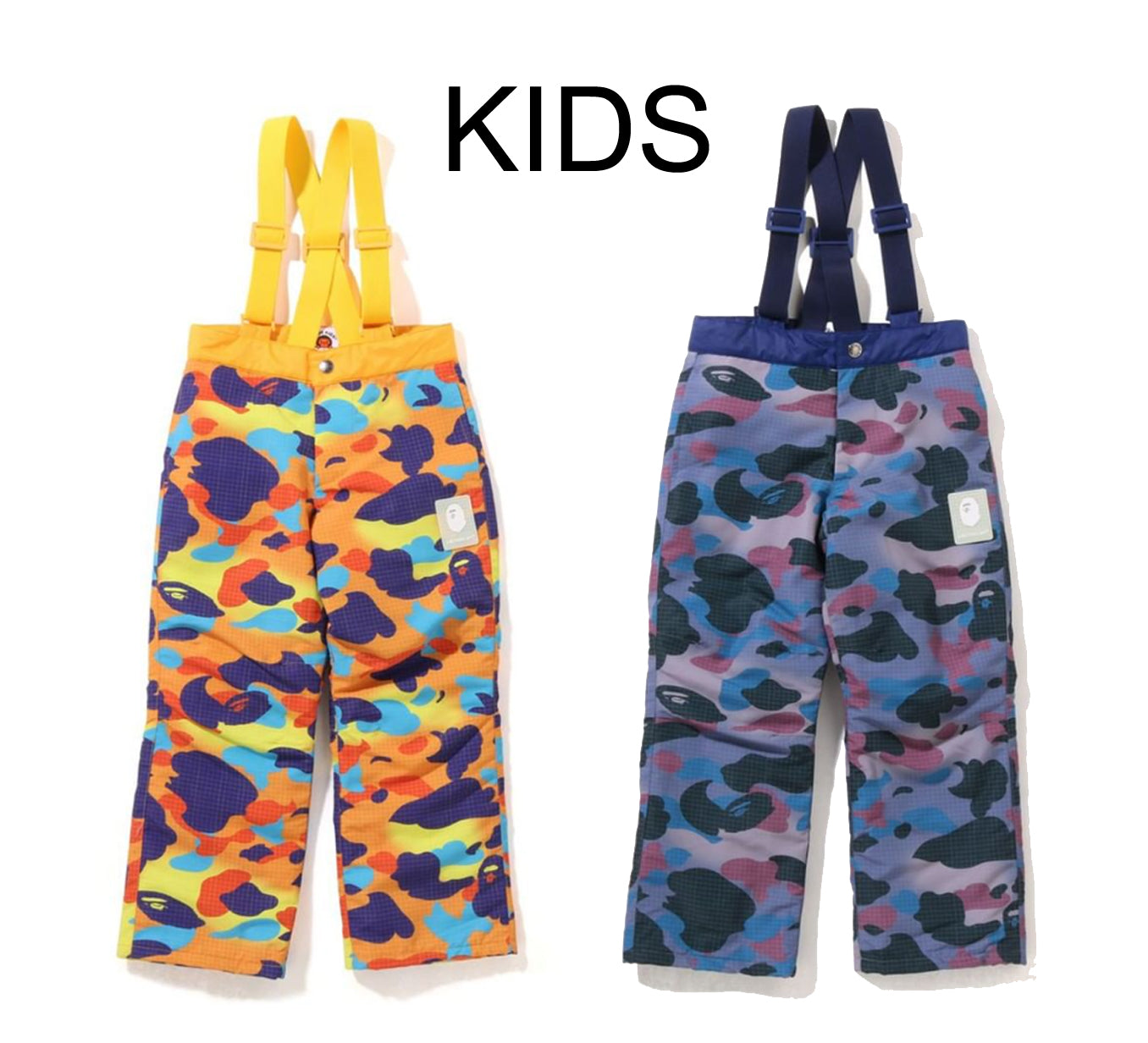 A BATHING APE BAPE KIDS GRID CAMO SUSPENDERS PANTS