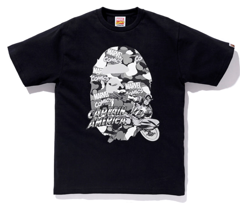 A BATHING APE BAPE x MARVEL CAMO CAPTAIN AMERICA EX TEE Limited Edition - happyjagabee store