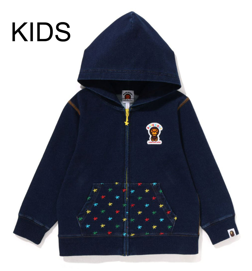 A BATHING APE BAPE KIDS BABY MILO STA JERSEY DENIM ZIP HOODIE