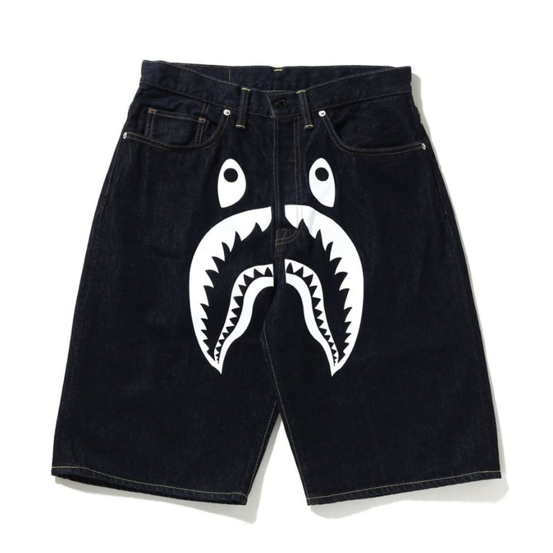 A BATHING APE SHARK DENIM SHORTS