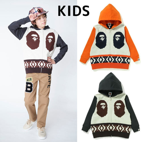 A BATHING APE BAPE KIDS APE HEAD KNIT BODY ZIP HOODIE