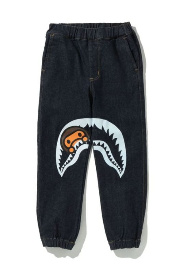 A BATHING APE BAPE KIDS MILO SHARK JOGGER DENIM PANTS happyjagabee store