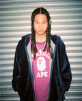 A BATHING APE BAPE LOGO MONOGRAM VELOUR SHARK FULL ZIP HOODIE