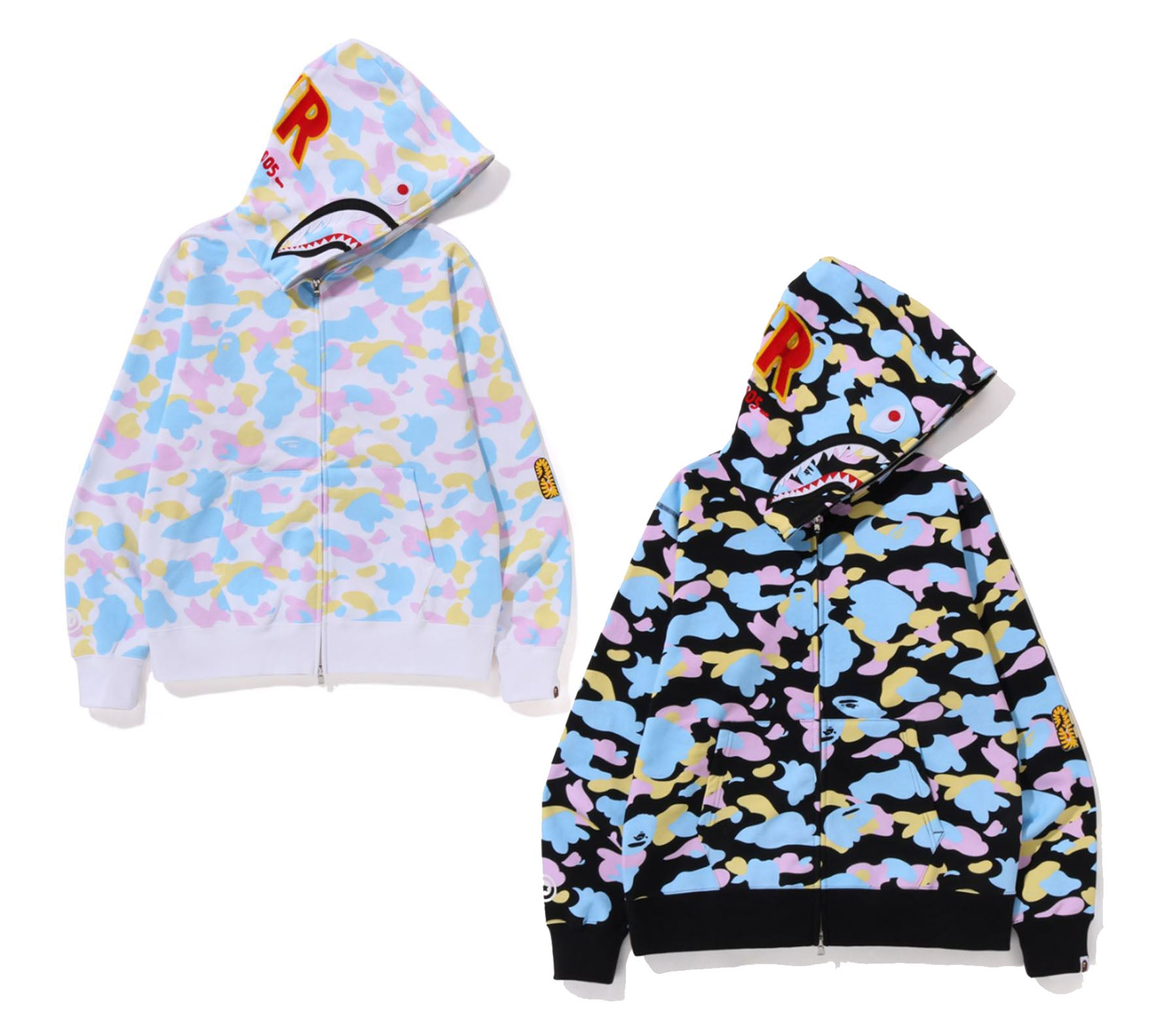 A BATHING APE NEW MULTI CAMO 2ND SHARK FULL ZIP HOODIE