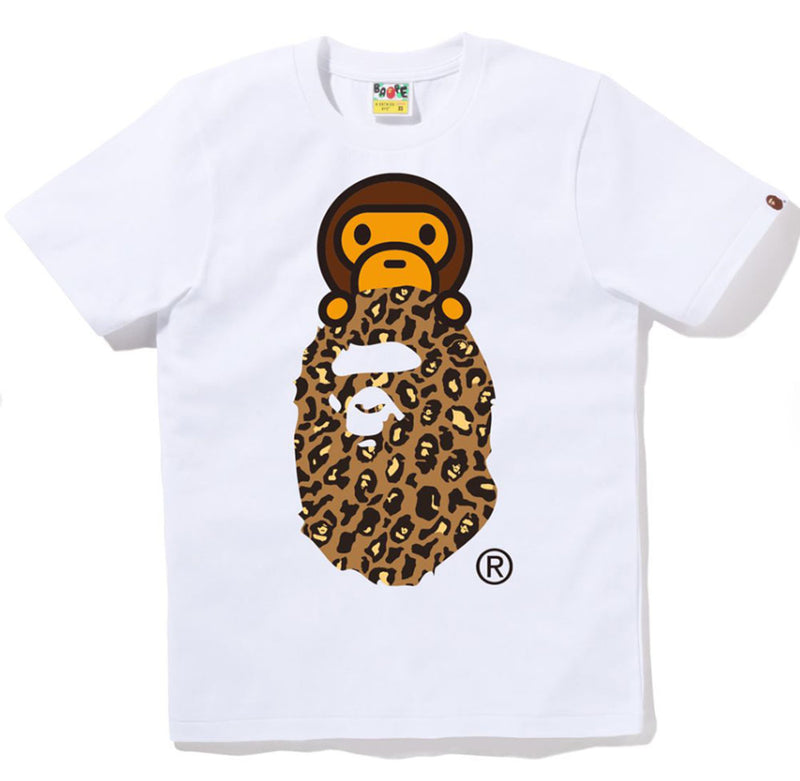 A BATHING APE Ladies' BAPE LEOPARD MILO ON APE HEAD TEE