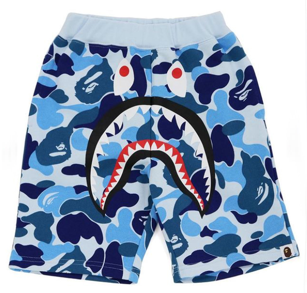 A BATHING APE BAPE KIDS BIG ABC CAMO SHARK SWEAT SHORTS