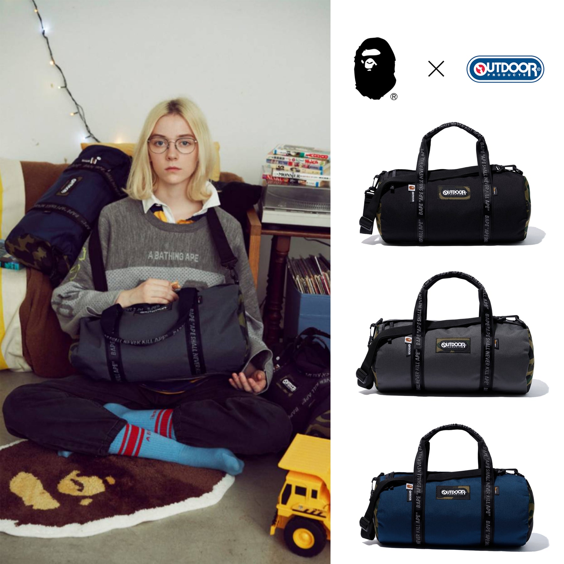無料発送 BATHING A APE BAG DRUM PRODUCTS OUTDOOR × BAPE バッグ