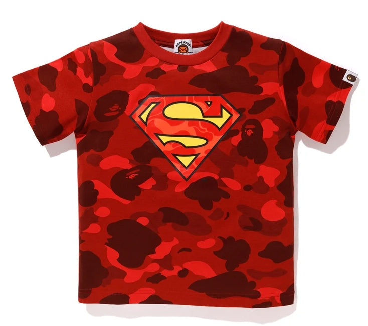 A BATHING APE BAPE KIDS BAPE X DC SUPERMAN COLOR CAMO TEE