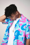 A BATHING APE MARBLE CAMO OPEN COLLAR S/S SHIRT