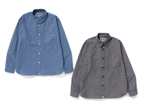 A BATHING APE ONE POINT RELAXED FIT CHAMBRAY SHIRT