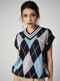 A BATHING APE Ladies' APE EMBROIDERY ARGYLE KNIT VEST