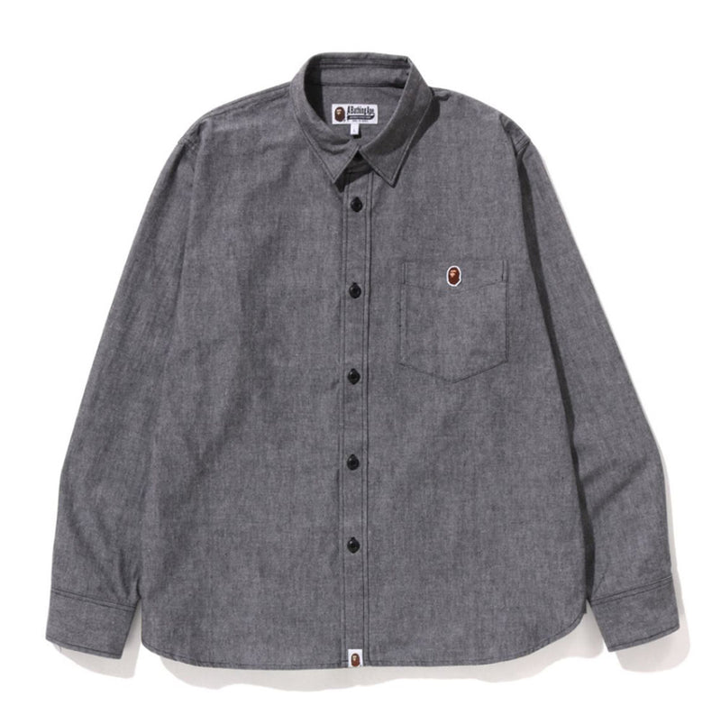 A BATHING APE ONE POINT RELAXED FIT CHAMBRAY SHIRT