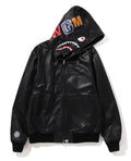 A BATHING APE LEATHER SHARK FULL ZIP JACKET