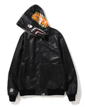 A BATHING APE LEATHER SHARK FULL ZIP JACKET