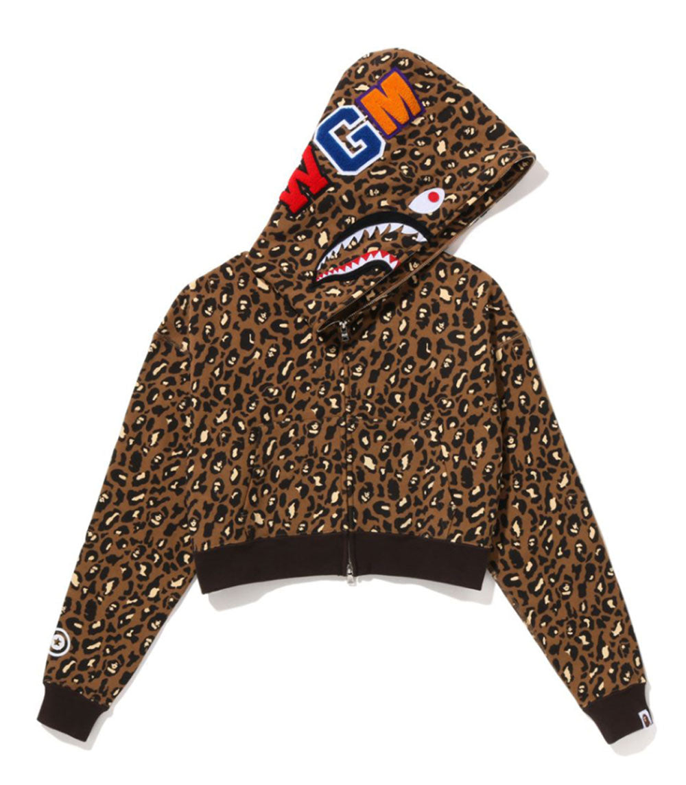 A BATHING APE Ladies' LEOPARD CROPPED SHARK FULL ZIP HOODIE