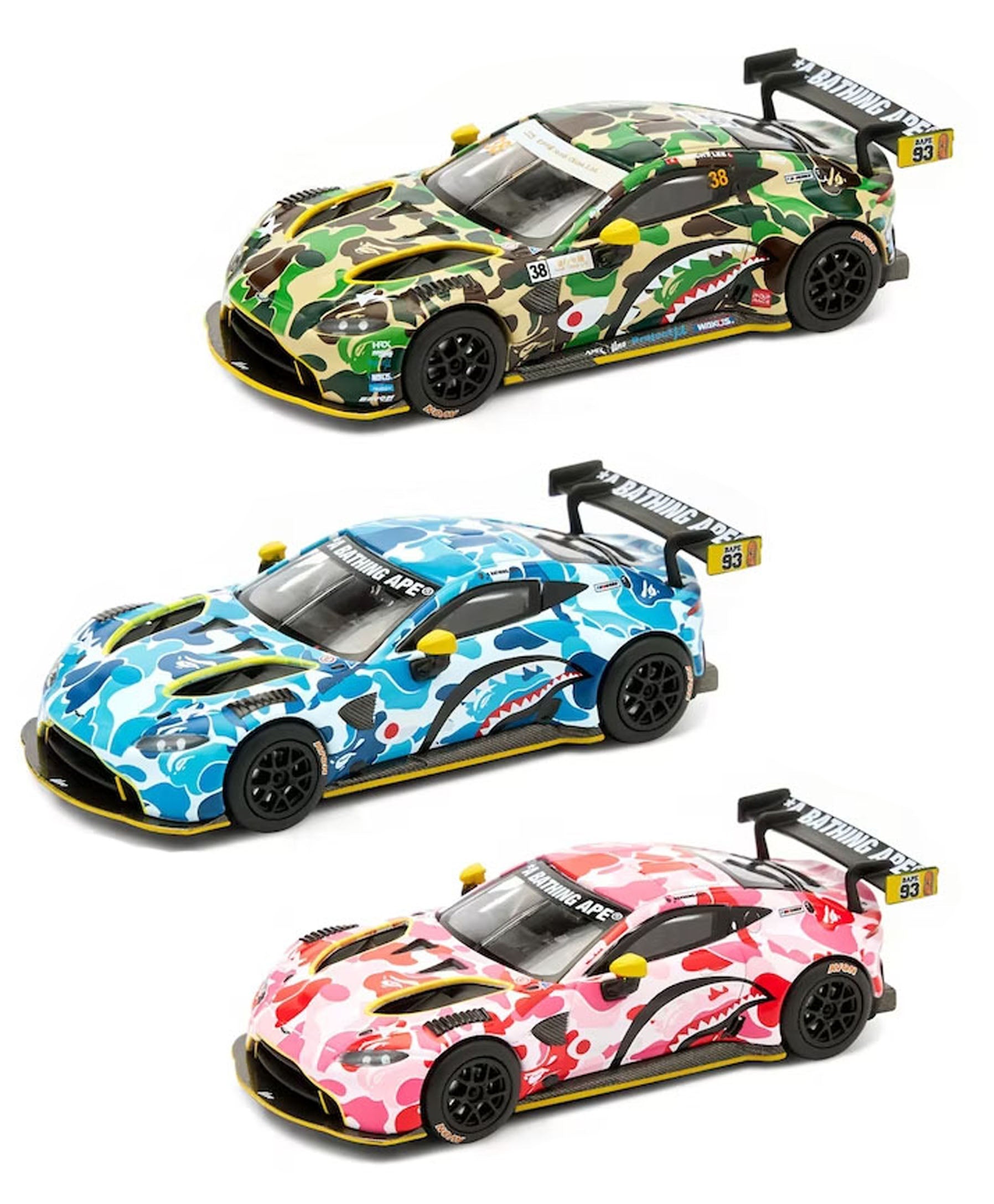 A BATHING APE BAPE x ASTON MARTIN GT3 1/64 MODEL CAR Blue / Pink / Green