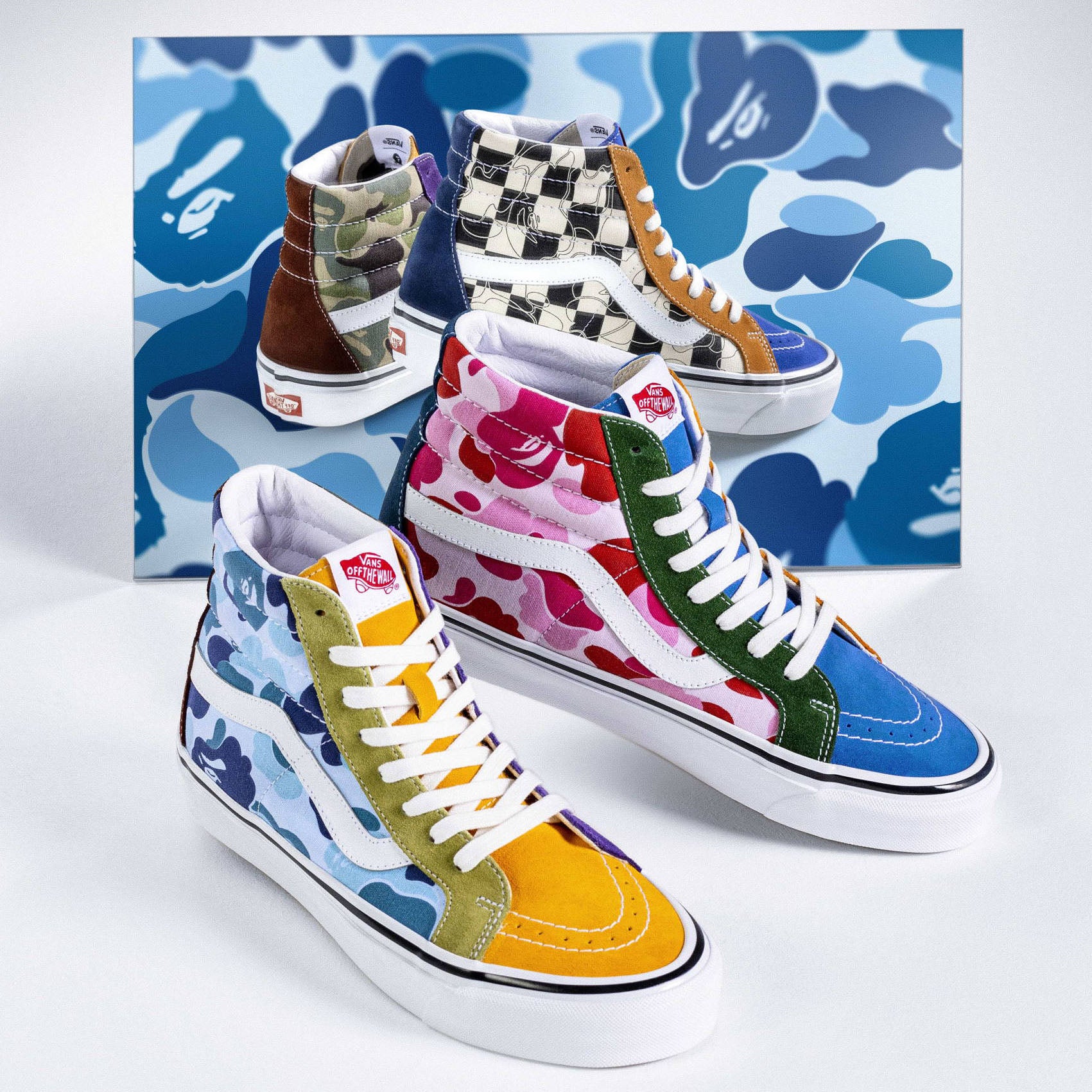 A BATHING APE BAPE X VANS MULTI CAMO SK8-HI w/ Keychain