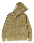 A BATHING APE BAPE LOGO MONOGRAM VELOUR SHARK FULL ZIP HOODIE