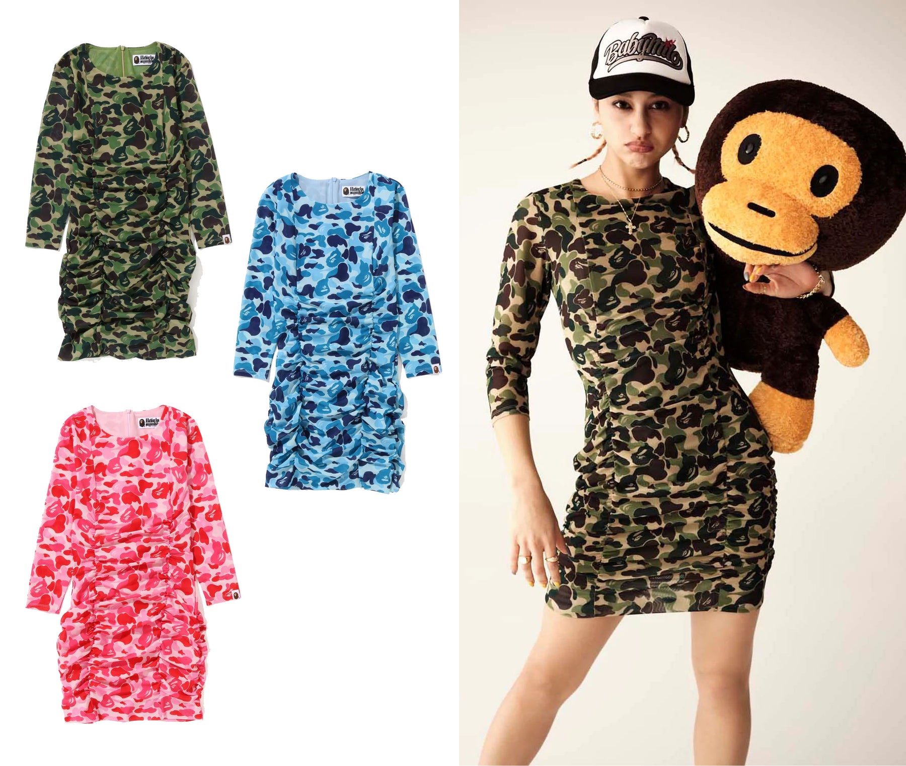 A BATHING APE Ladies' ABC CAMO MESH GATHERED ONEPIECE