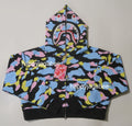 A BATHING APE Ladies' NEW MULTI CAMO CROPPED SHARK FULL ZIP HOODIE