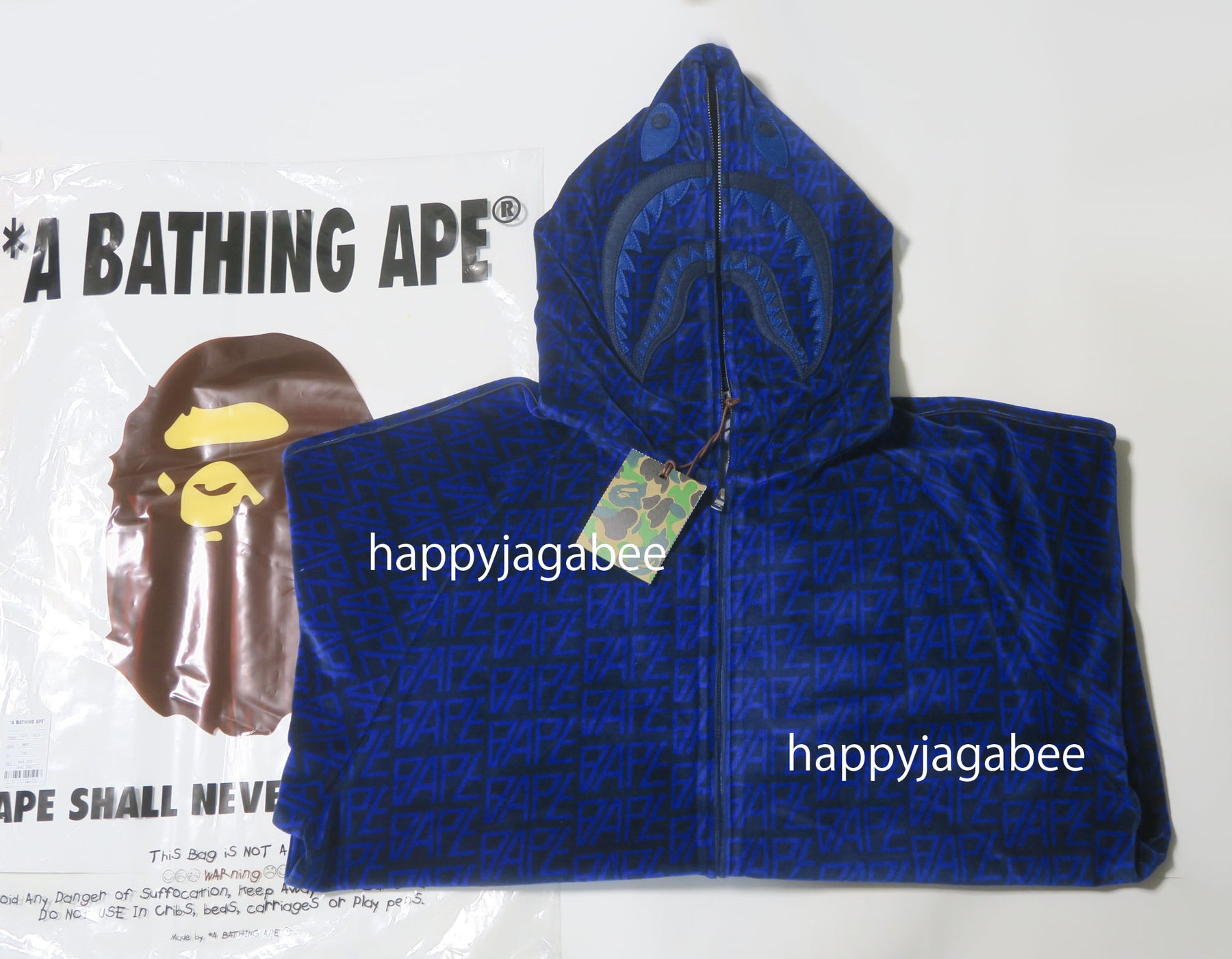 Shop BAPE Logo Monogram Velour Shark Full Zip Hoodie Online