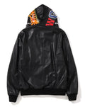 A BATHING APE LEATHER SHARK FULL ZIP JACKET