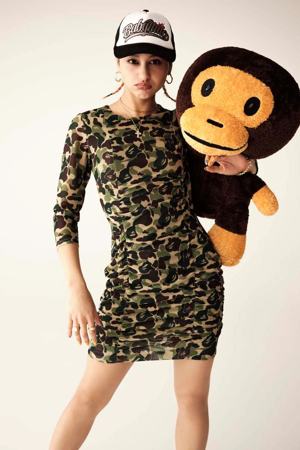 A BATHING APE Ladies' ABC CAMO MESH GATHERED ONEPIECE