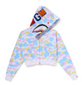 A BATHING APE Ladies' NEW MULTI CAMO CROPPED SHARK FULL ZIP HOODIE