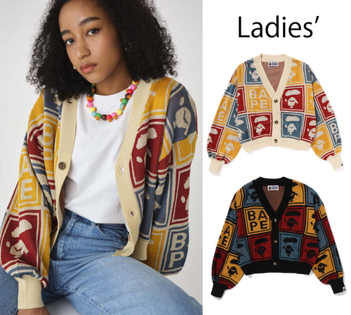 A BATHING APE Ladies' APE FACE CROPPED KNIT CARDIGAN