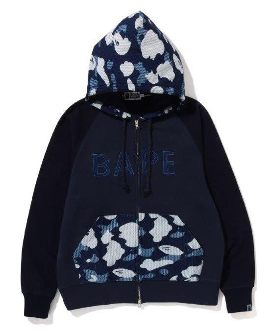 A BATHING APE SASHIKO CAMO RELAXED ZIP HOODIE