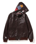 A BATHING APE LEATHER SHARK FULL ZIP JACKET