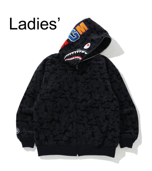 A BATHING APE Ladies' SOLID CAMO CORDUROY SHARK FULL ZIP HOODIE