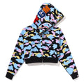 A BATHING APE Ladies' NEW MULTI CAMO CROPPED SHARK FULL ZIP HOODIE