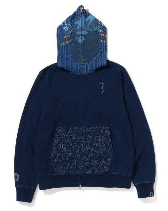 A BATHING APE SAMURAI INDIGO FULL ZIP HOODIE