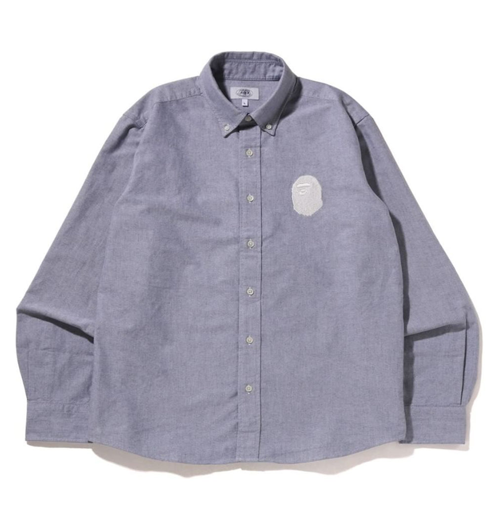 A BATHING APE LARGE APE HEAD OXFORD BD SHIRT